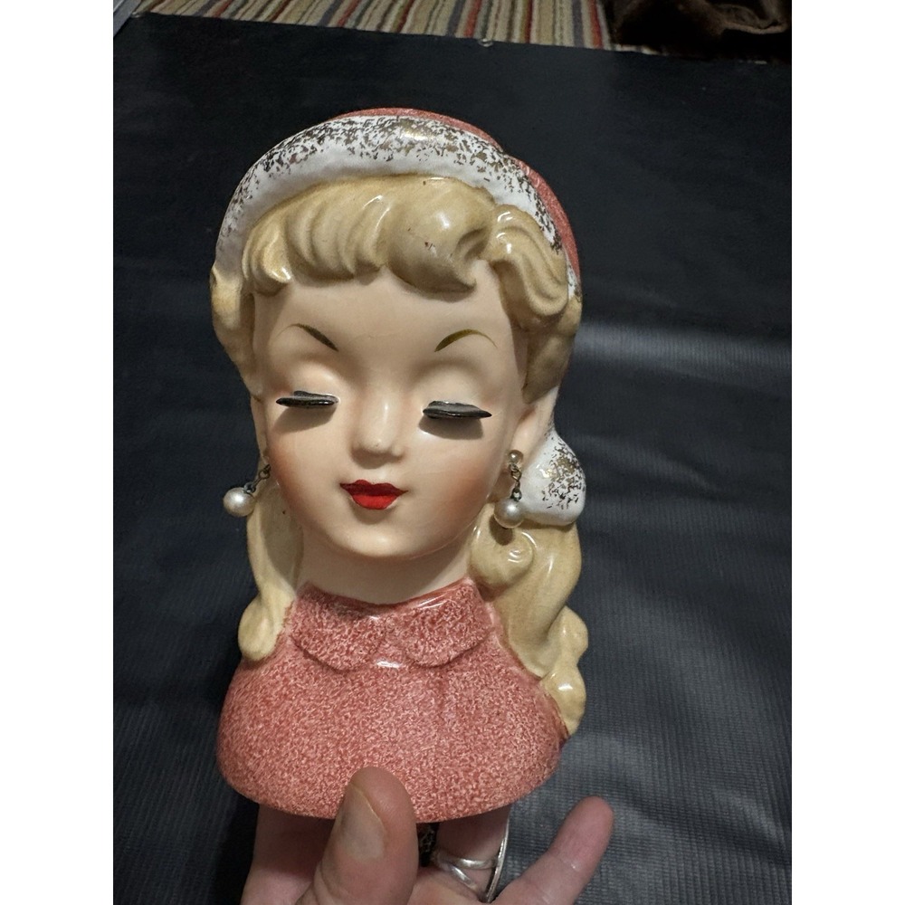 Rare! Vintage 50s 60s Christmas Santa Baby Lady Head Vase Nippon Mcm Kitsch